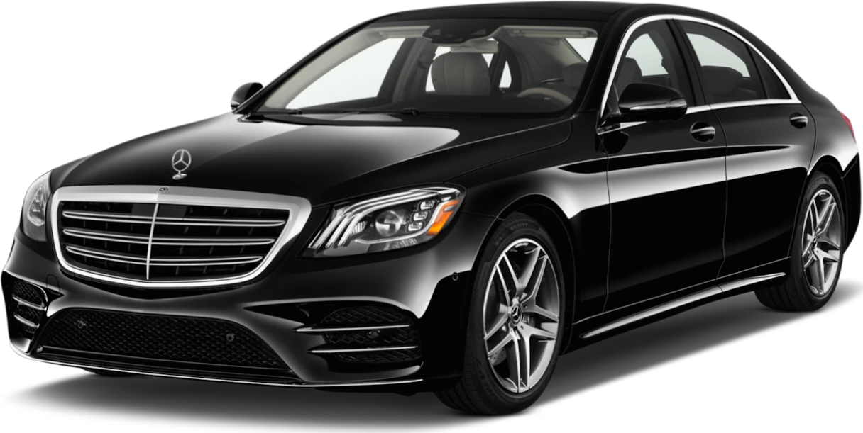 A black Mercedes-Benz S-Class sedan